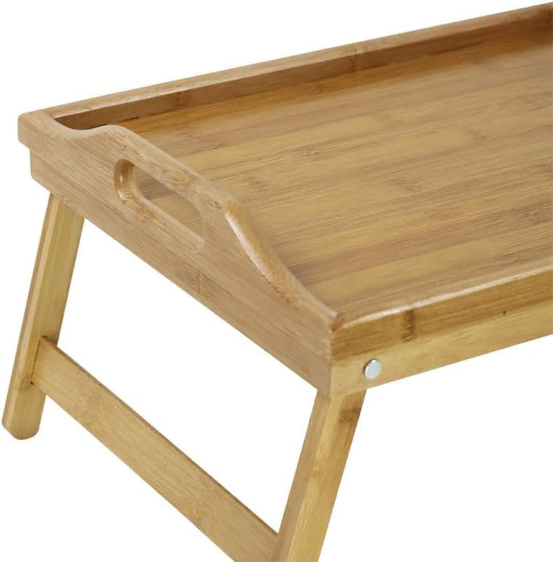 Bamboo Serving Tray Breakfast Bed Table with Wooden Folding Legs, Bamboo Bed Tray