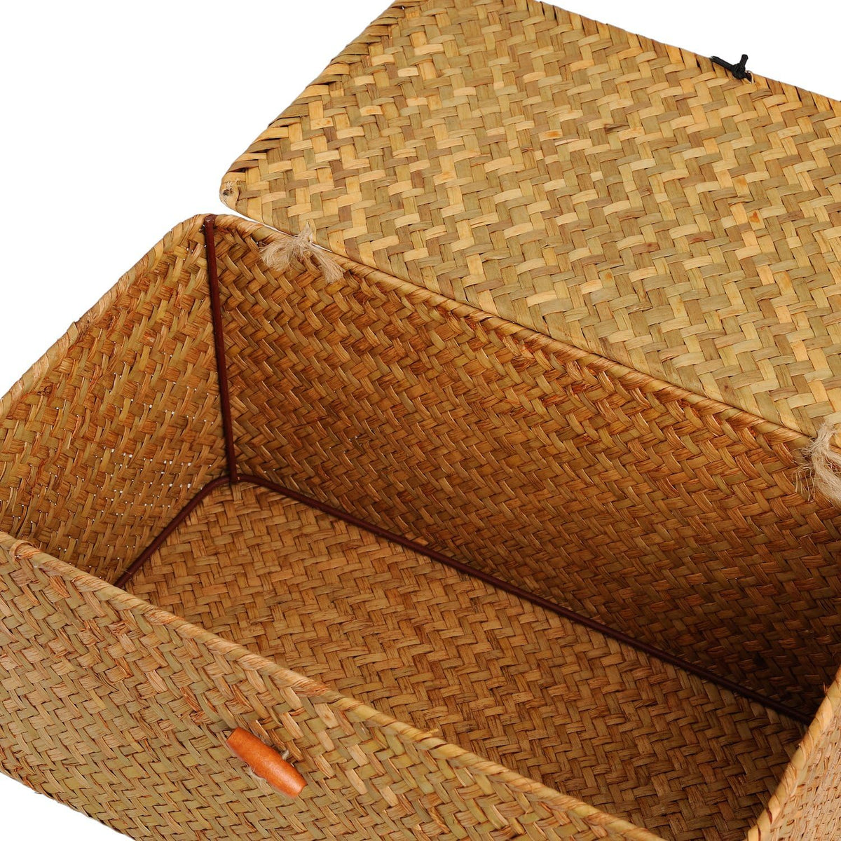 Seagrass Storage Baskets with Lids Natural Wicker Basket (Medium 30Cmx18Cmx15Cm H)
