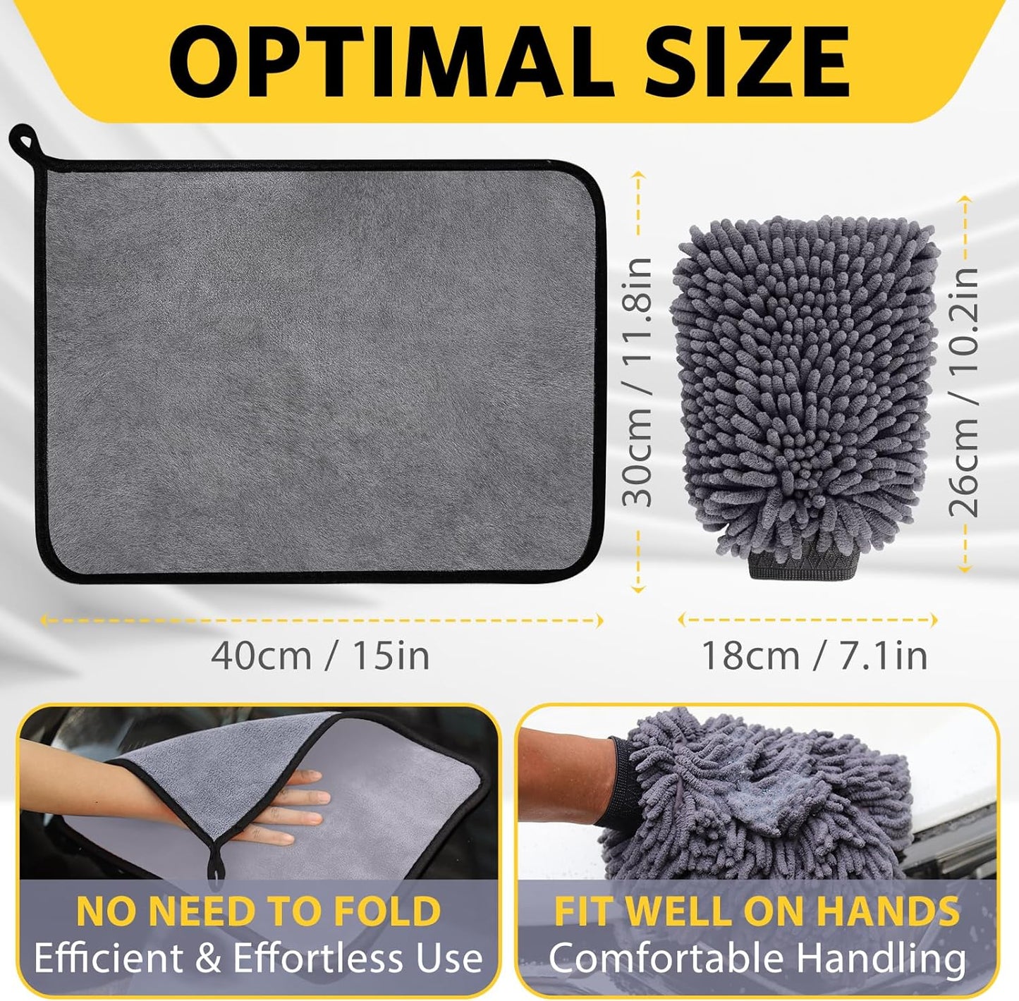 5 Pcs Car Washing Kit with 3X Microfibre Cleaning Cloth and 2Er Microfibre Wash Mitt, Dual-Sided Ultra Soft Drying Towels and Gloves for Car Care, Polishing, 600GSM, 40X30Cm