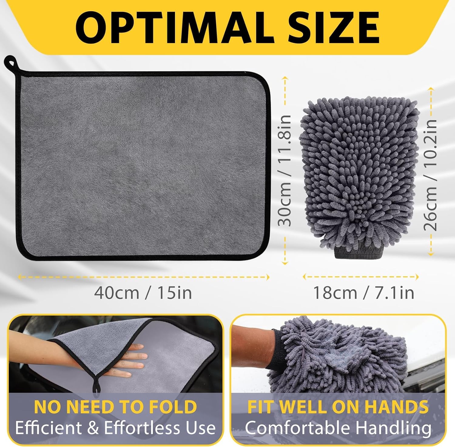 5 Pcs Car Washing Kit with 3X Microfibre Cleaning Cloth and 2Er Microfibre Wash Mitt, Dual-Sided Ultra Soft Drying Towels and Gloves for Car Care, Polishing, 600GSM, 40X30Cm