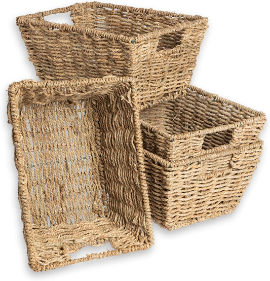 Nesting Seagrass Storage Baskets – Set of 4 – four nesting baskets on white