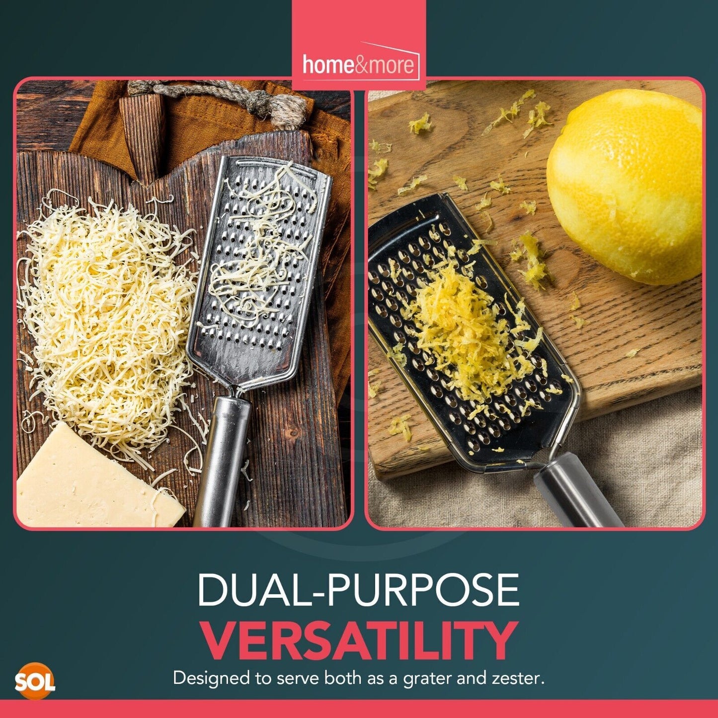Dual-purpose grater zester for cheese and lemon zest, perfect for van life kitchen essentials