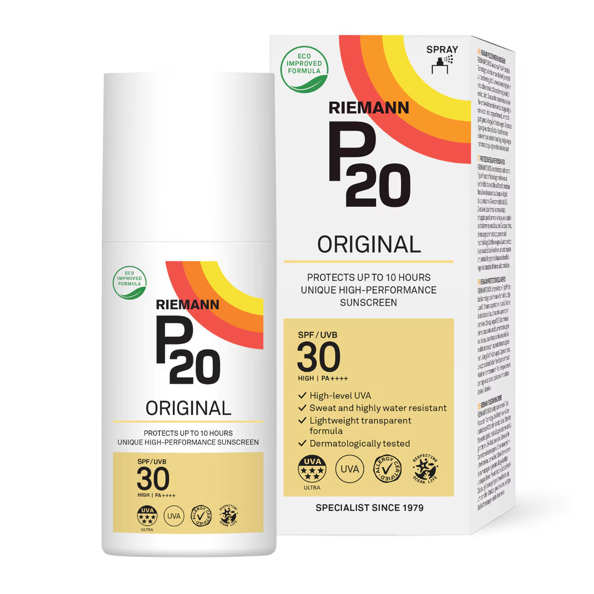 Riemann P20 Original SPF 30 sunscreen spray, high UVA protection, eco improved formula for outdoor adventures