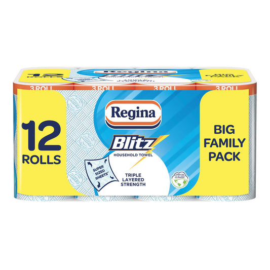 Regina Blitz 12-roll household towels, big family pack, triple layered strength for van life essentials