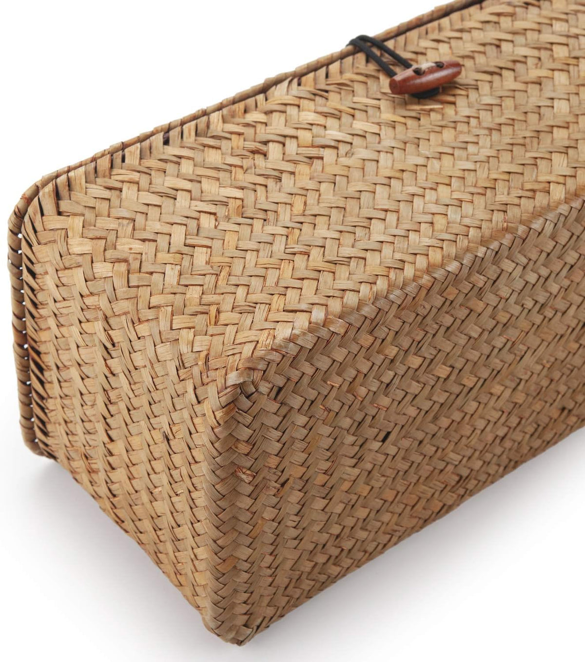 Seagrass Storage Basket with Lid Small Woven Shelf Baskets Rectangular with Sections for Organize Snack Toys Tampon
