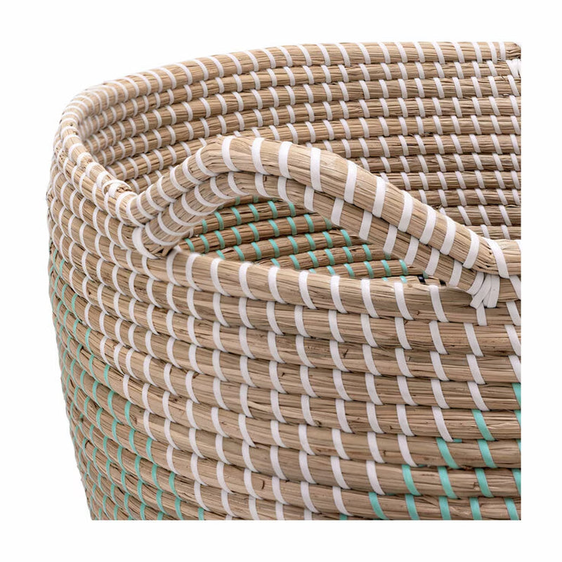 Round Seagrass Storage Baskets – Set of 2 – integrated handle and weave close-up