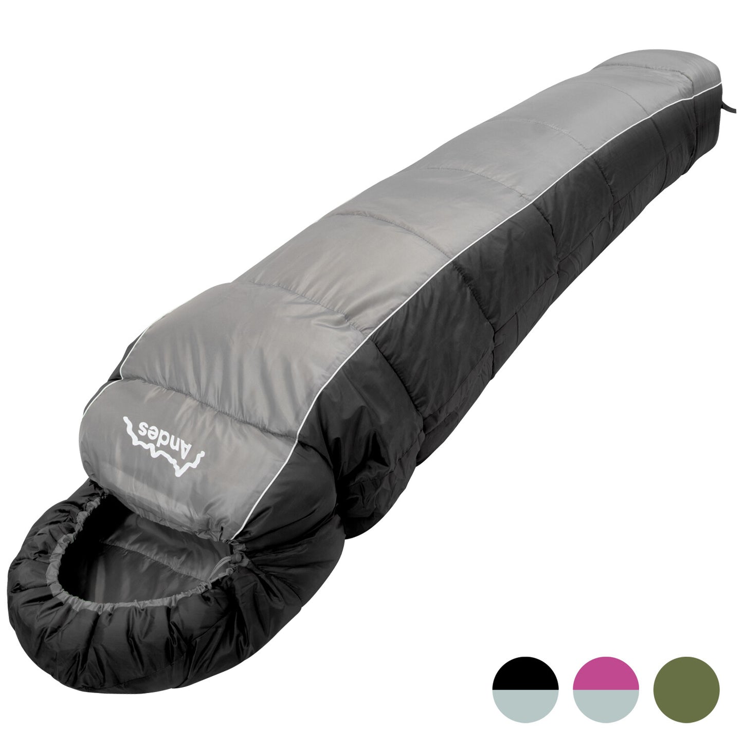 Andes brand sleeping bag for van life, camping, and outdoor adventures, available in multiple colors