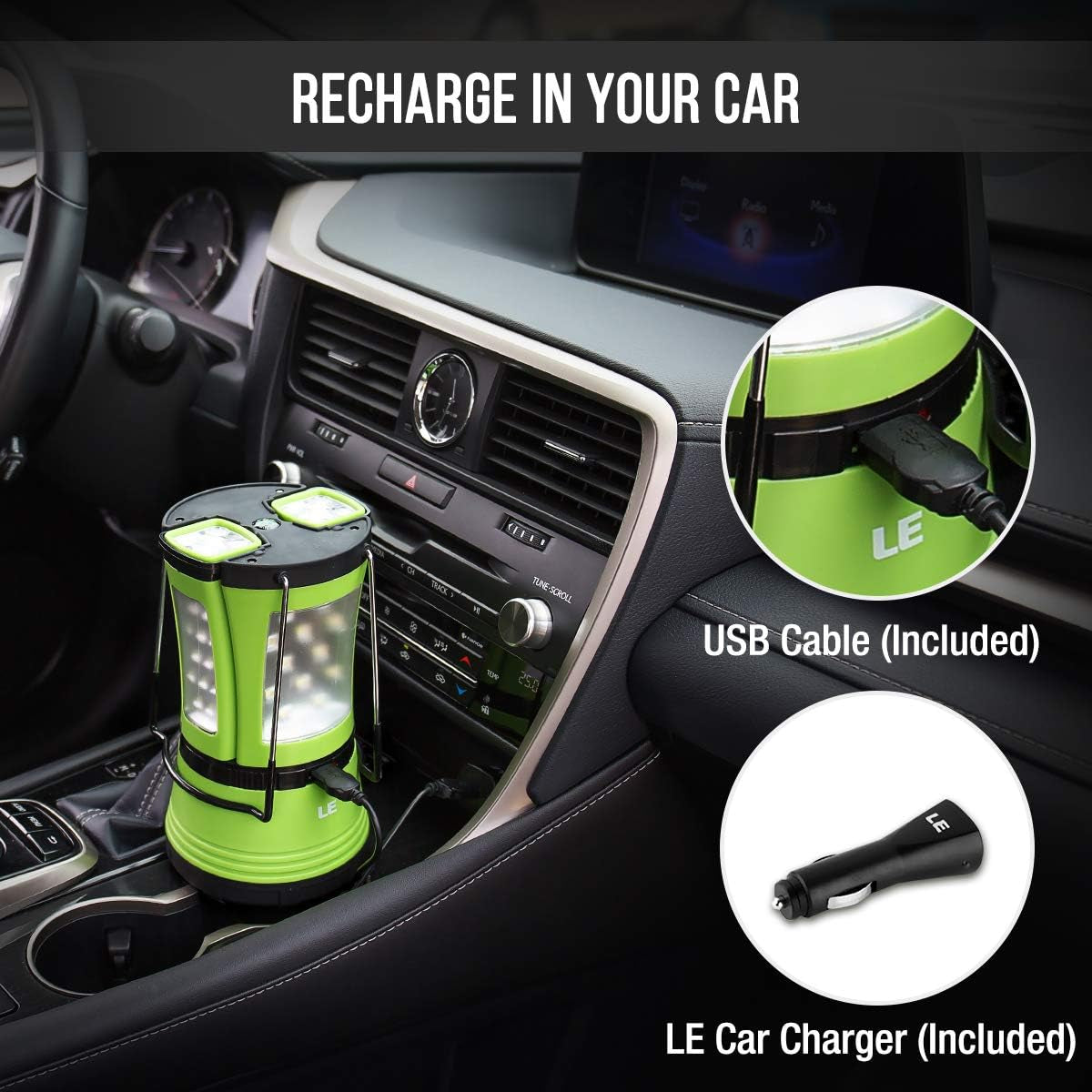 LE 3 in 1 Camping Lantern with 2 Detachable Torches, Rechargeable & Battery