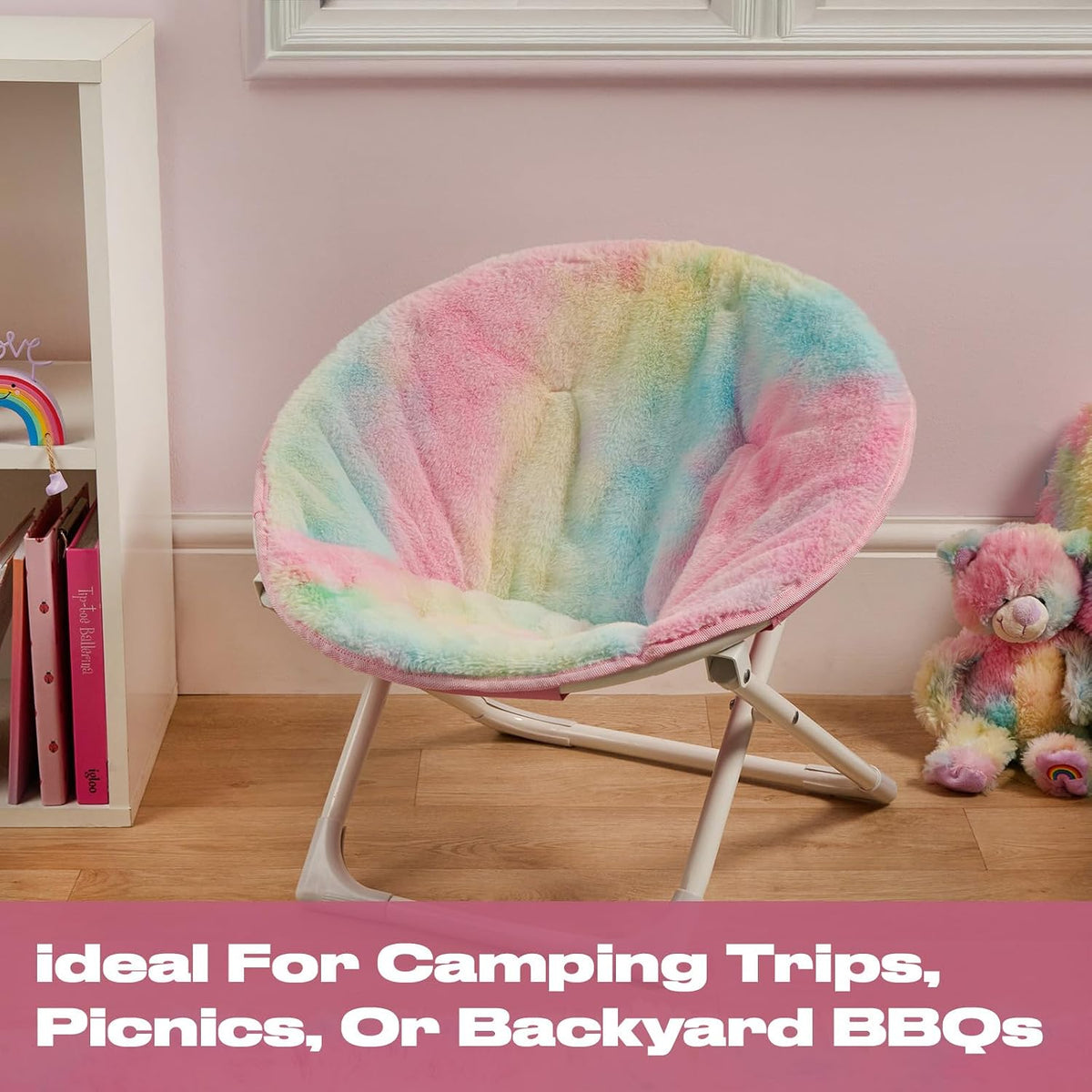 Kids' Tie-Dye Folding Moon Chair – chair in a reading corner