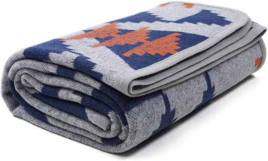 Merino Wool Blanket Soft Warm Thick Bed Couch Outdoor Camping Travel Car Throw All Weather Aztec Style Grey 63 X 51 Inch