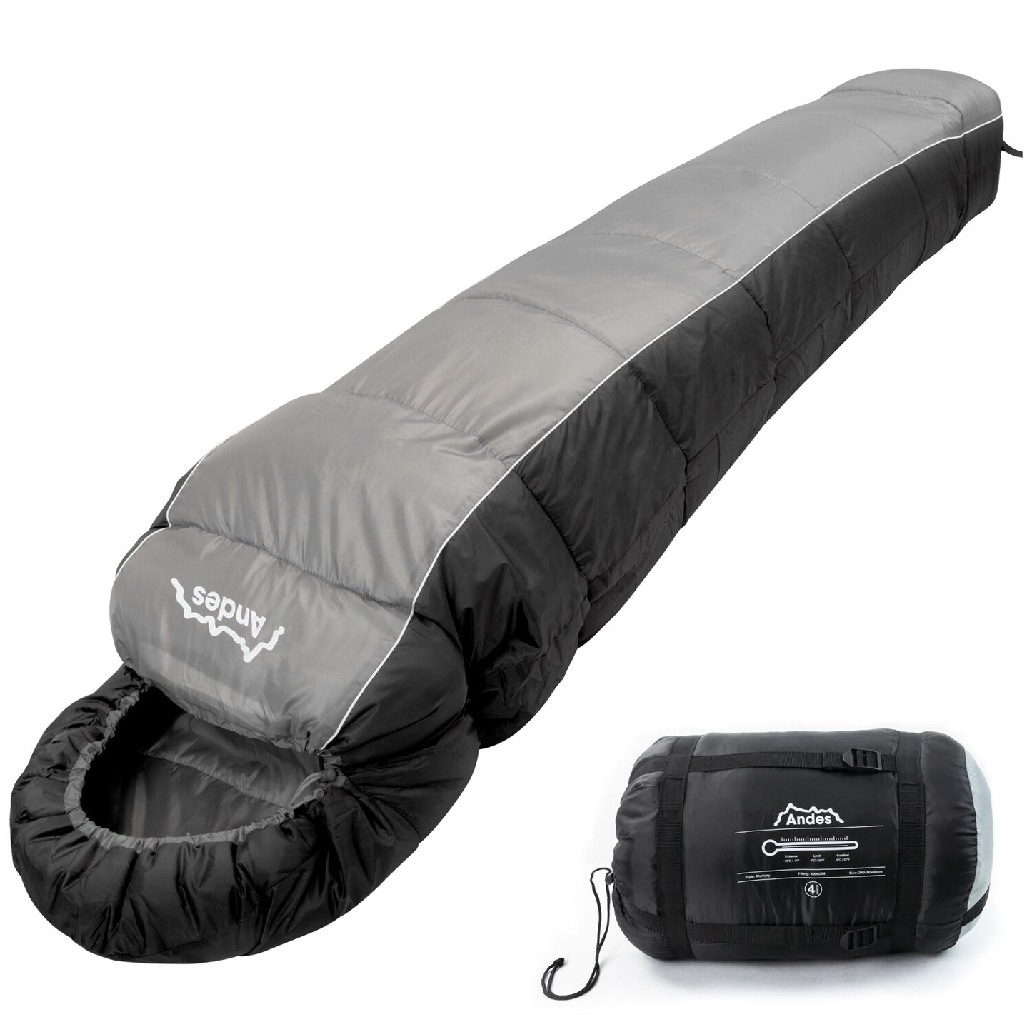 Andes mummy sleeping bag for van life & camping, compact packed, ideal for outdoor adventures