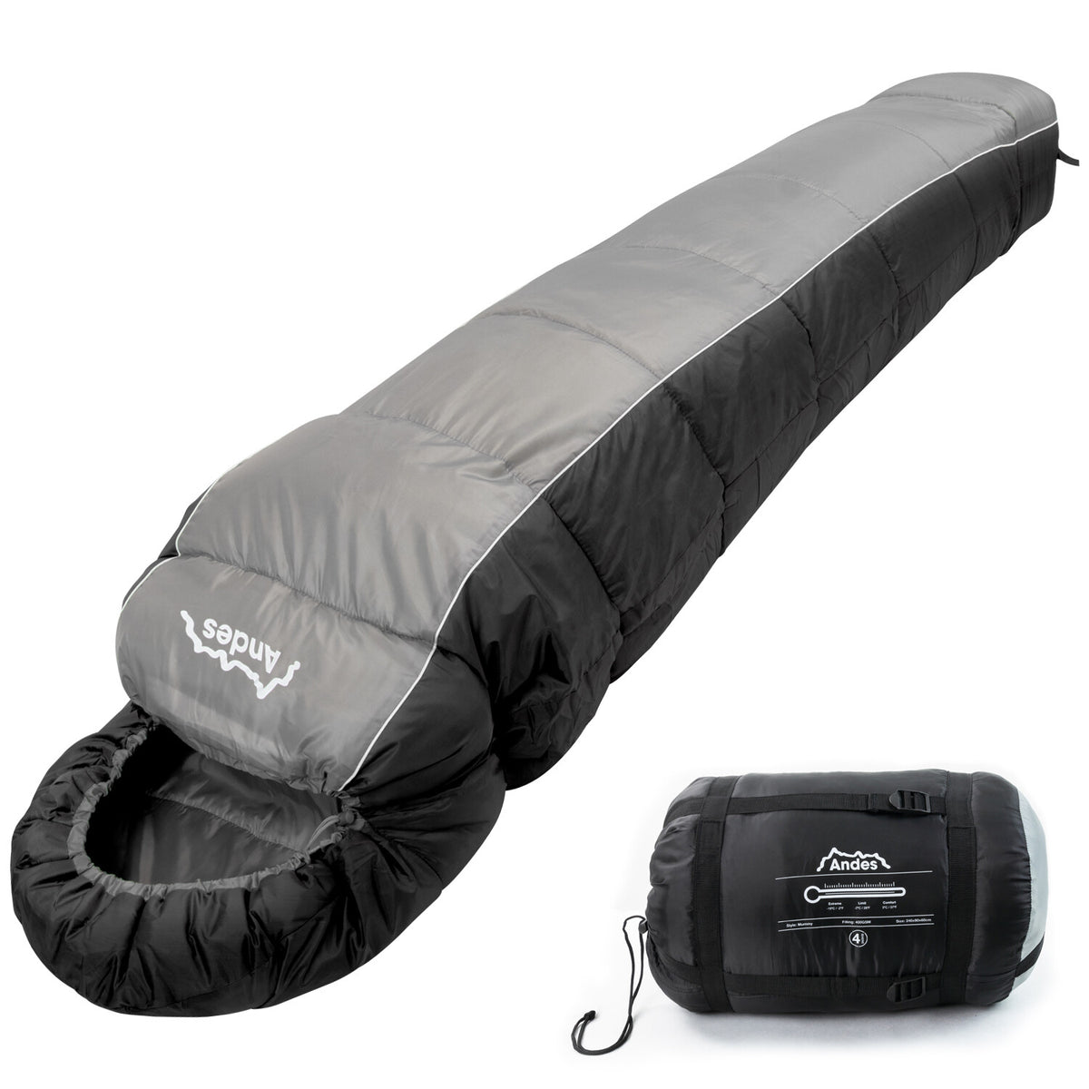 Andes mummy sleeping bag for van life & camping, compact packed, ideal for outdoor adventures