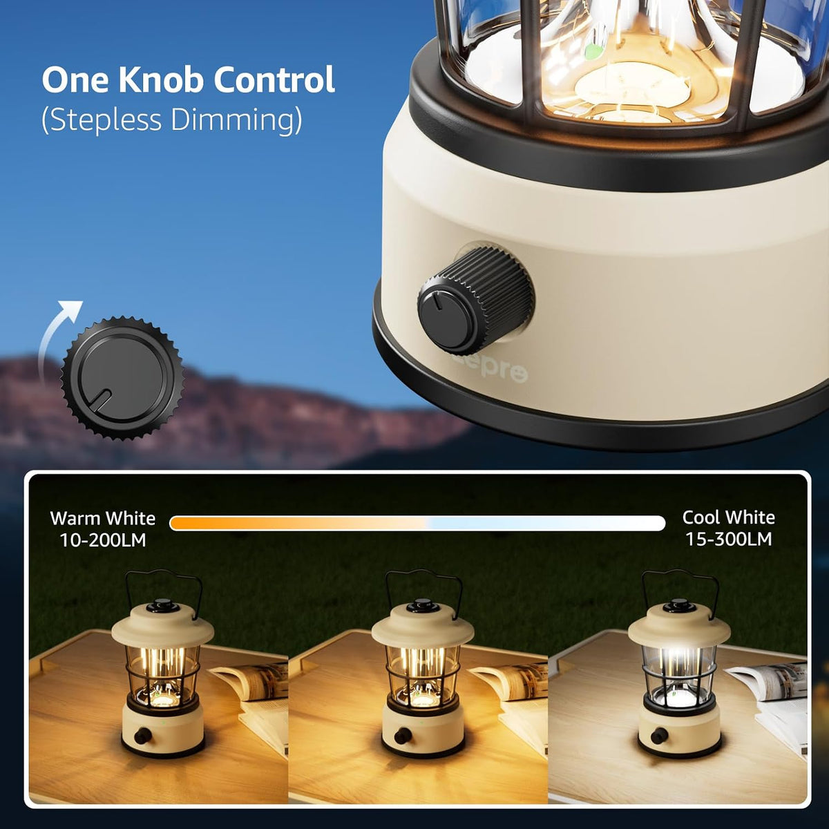 Rechargeable Camping Lantern, 3600Mah Retro Dimmable Tent Light