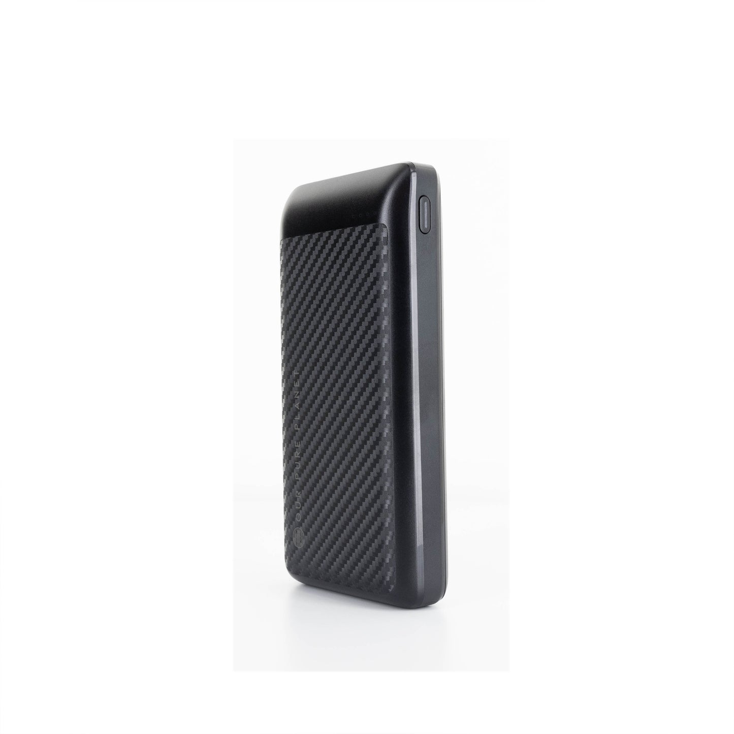 Carbon fiber power bank for van life and outdoor adventures, portable charger with sleek black design