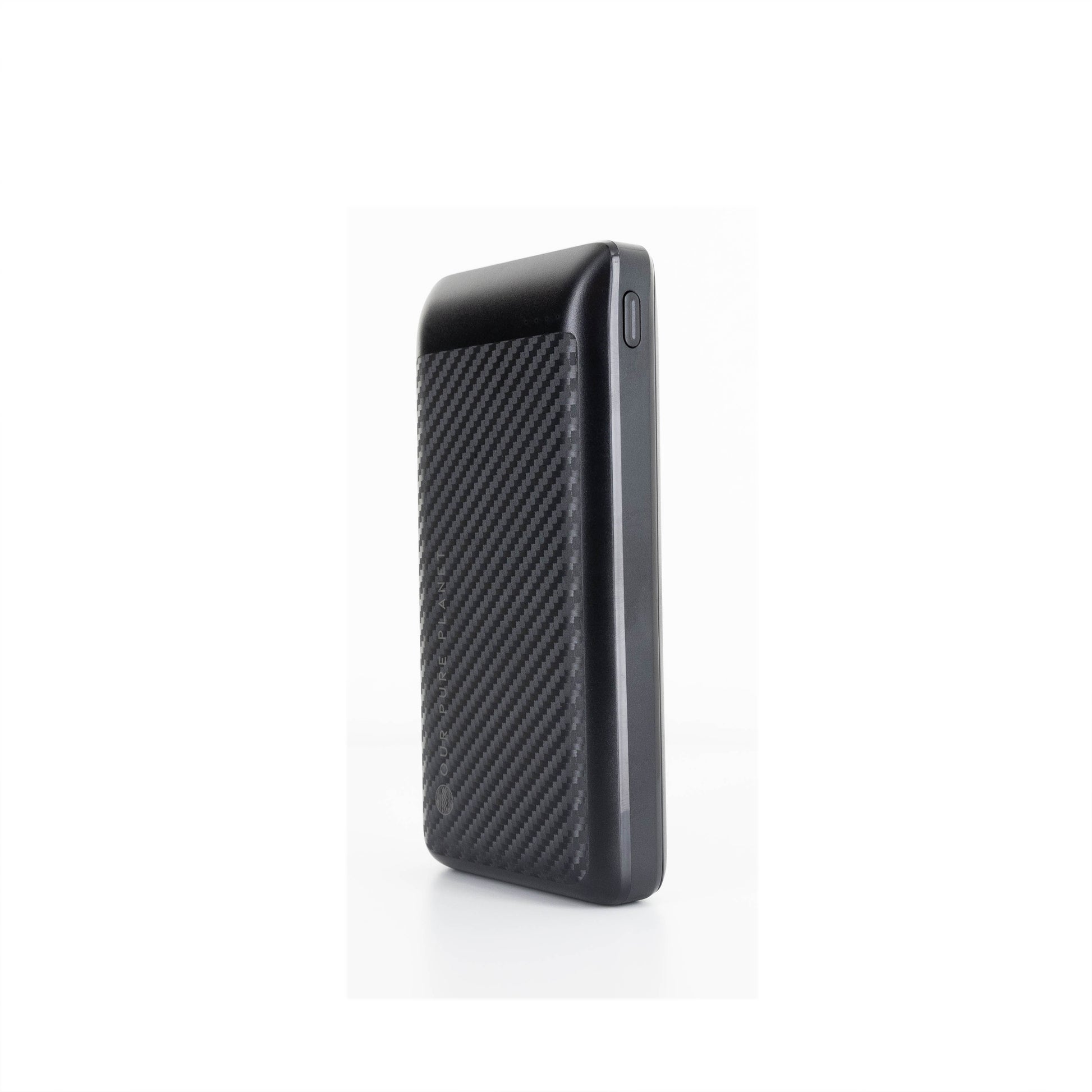 Carbon fiber power bank for van life and outdoor adventures, portable charger with sleek black design