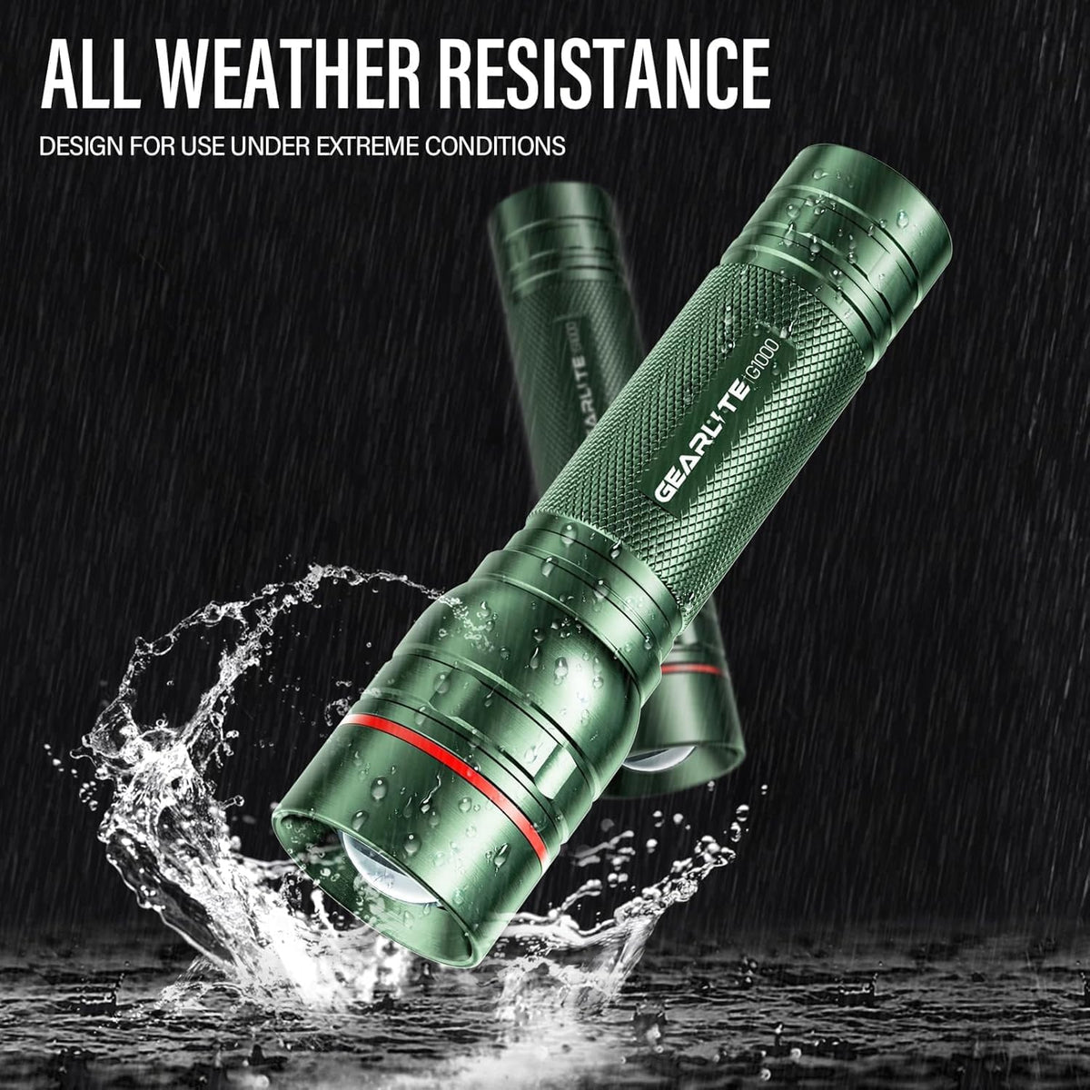 Rechargeable LED Torch, 2000LM Torches LED Super Bright with 3 Modes, Portable Small Torch with Battery, Waterproof Flashlight Zoomable for Power Cut, Emergency, Camping, Hiking- Green