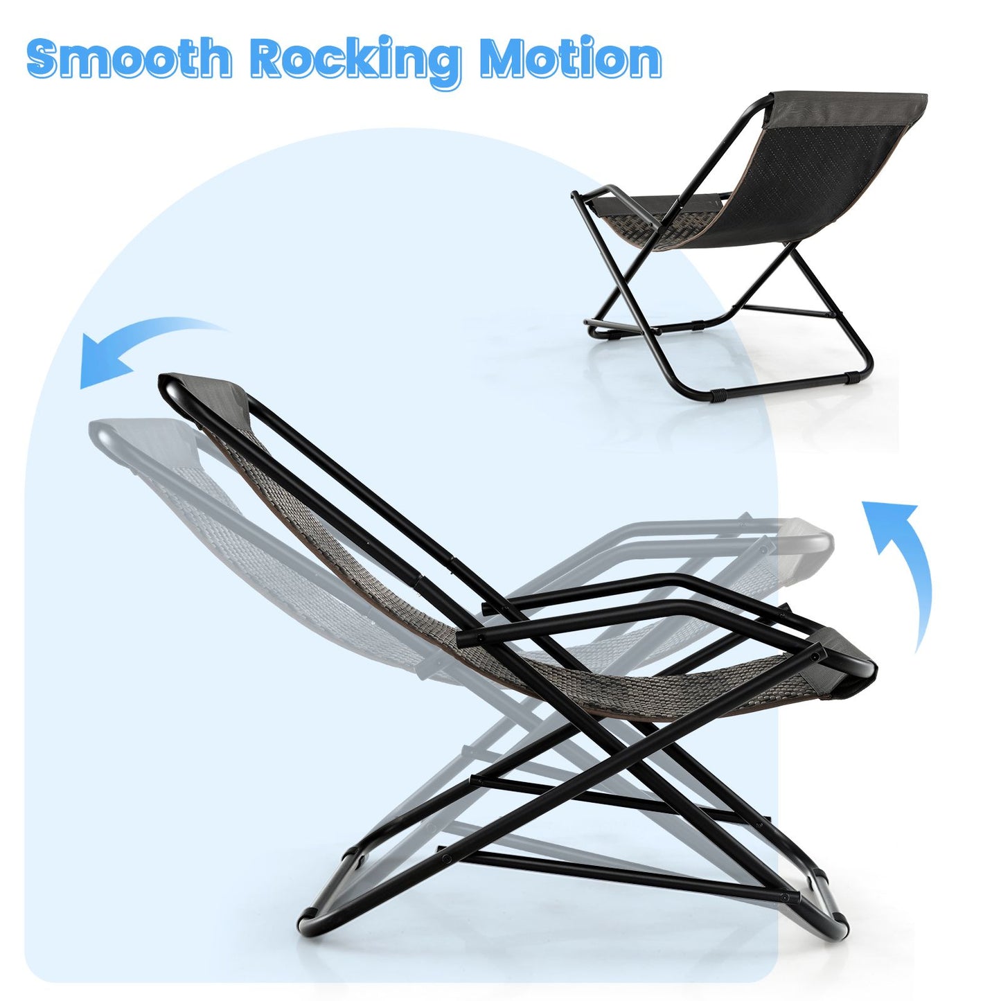 Portable rocking camping chair with smooth motion, ideal for van life and outdoor adventures