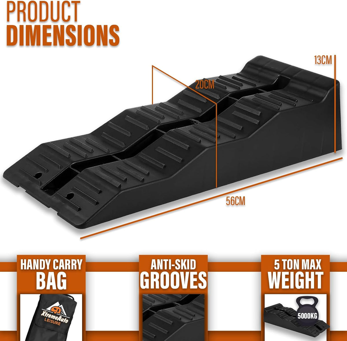 Motorhome Levelling Ramps with Carry Bag – ramp dimensions and surface details