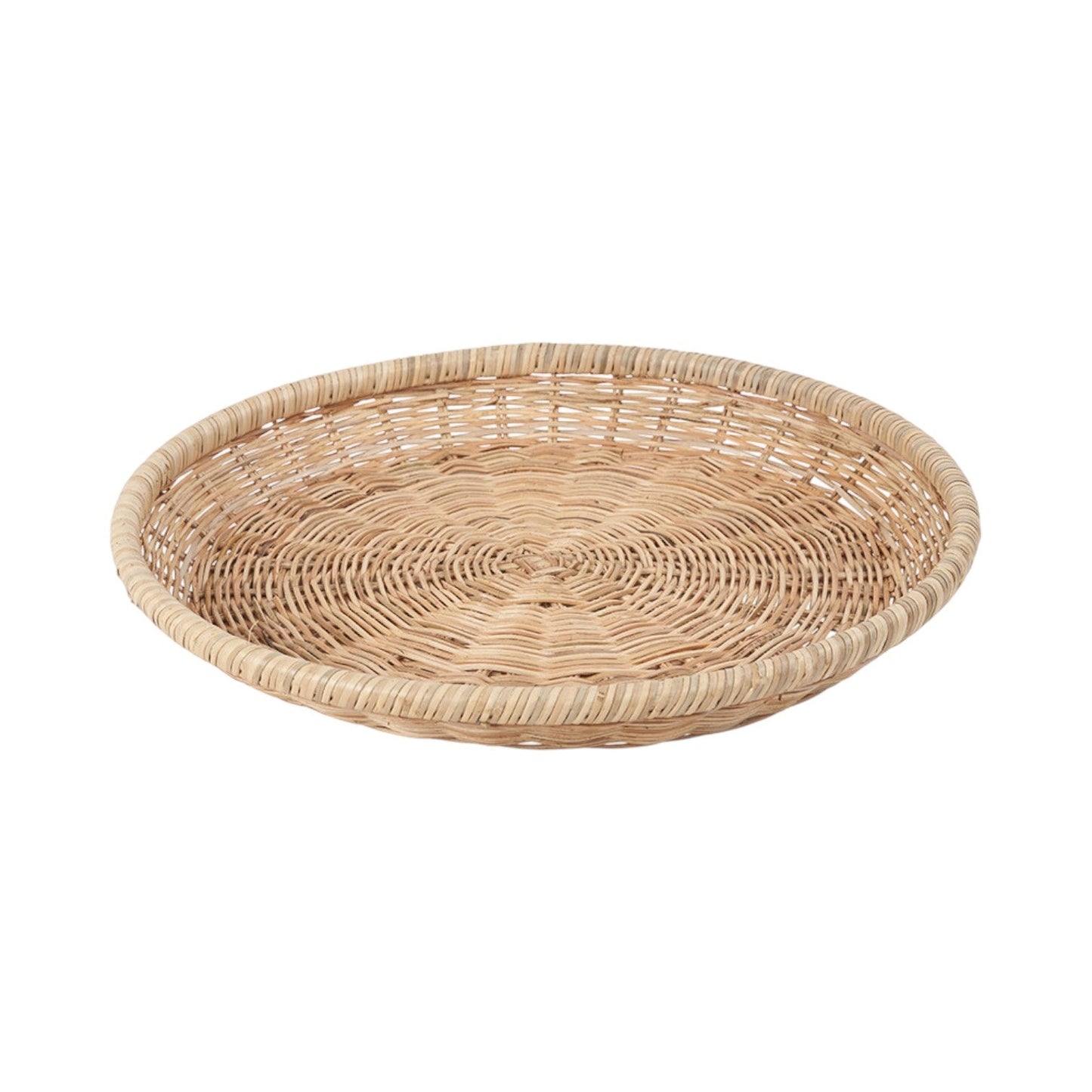 Round woven rattan tray for van life storage and outdoor adventures