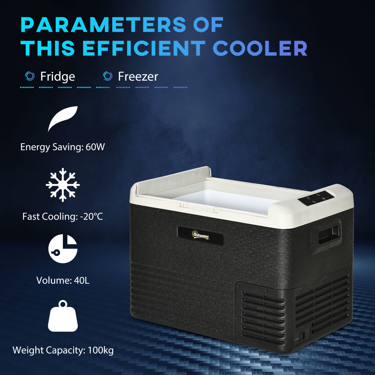 40L portable car fridge freezer for van life, -20°C cooling, 60W energy saving, 100kg capacity