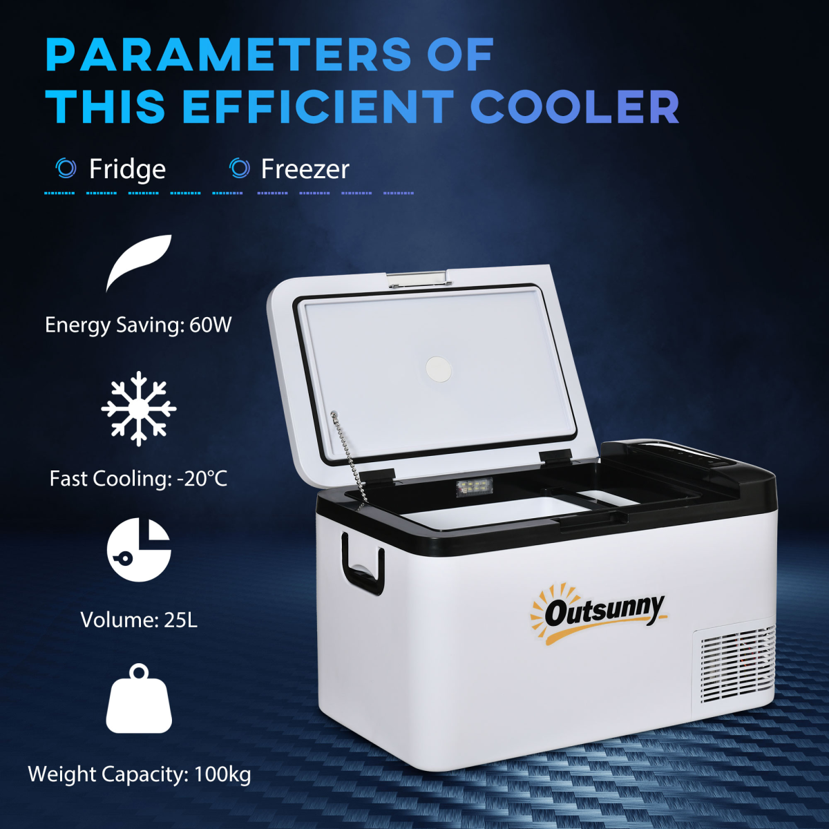 Outsunny 25L portable fridge freezer for van life, campers & outdoor adventures, energy efficient, -20°C cooling