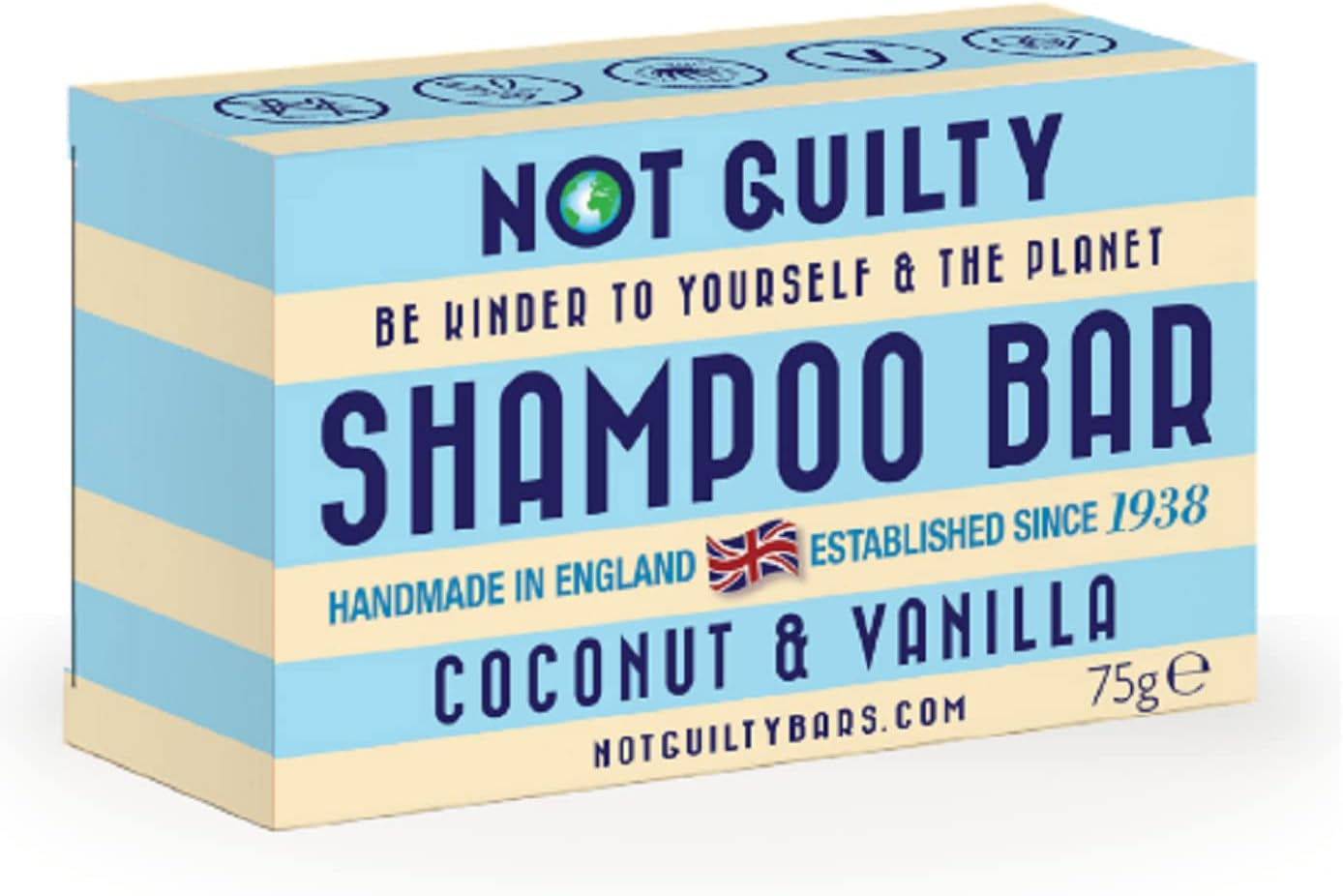 Not Guilty coconut & vanilla shampoo bar, handmade in England, eco-friendly van life essential