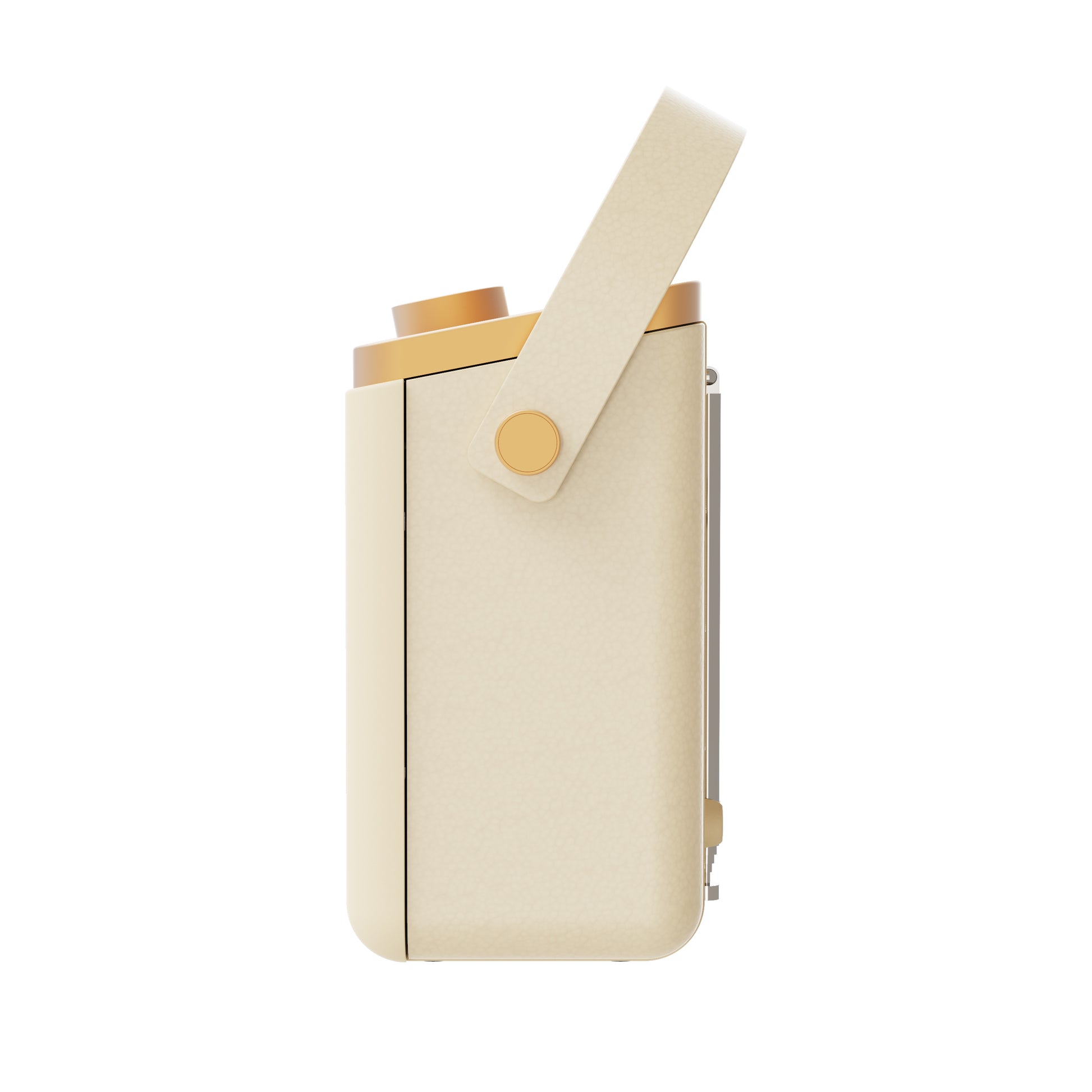 Cream portable coffee maker with gold accents, perfect for van life and outdoor adventures
