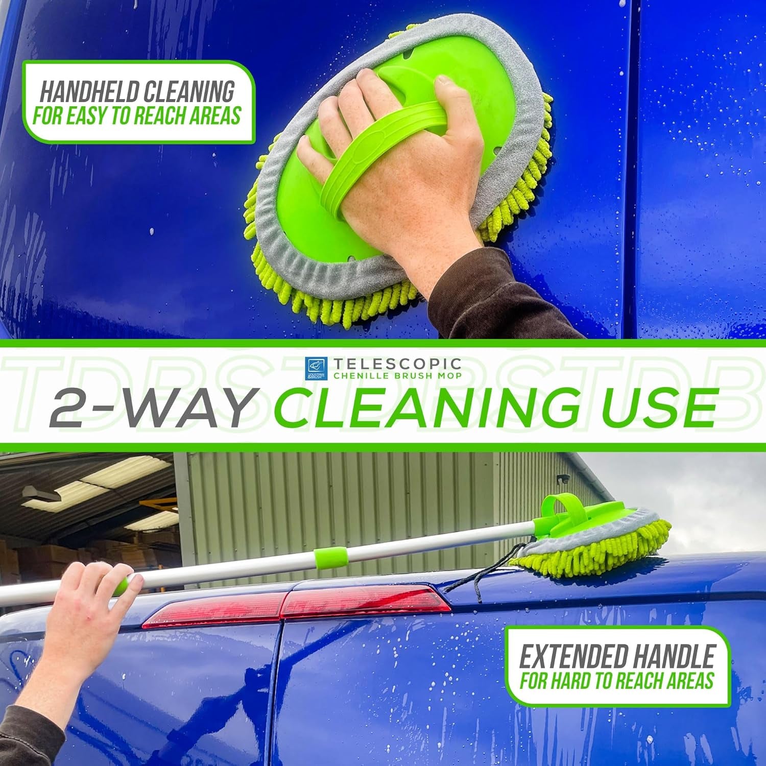 Car Cleaning Brush Microfibre Mop Telescopic Car Wash Brush with Extendable Handle & Scratch Free Head Washing Kit - Suitable for Cleaning Cars, Caravans, Van, Truck, Boat Etc.