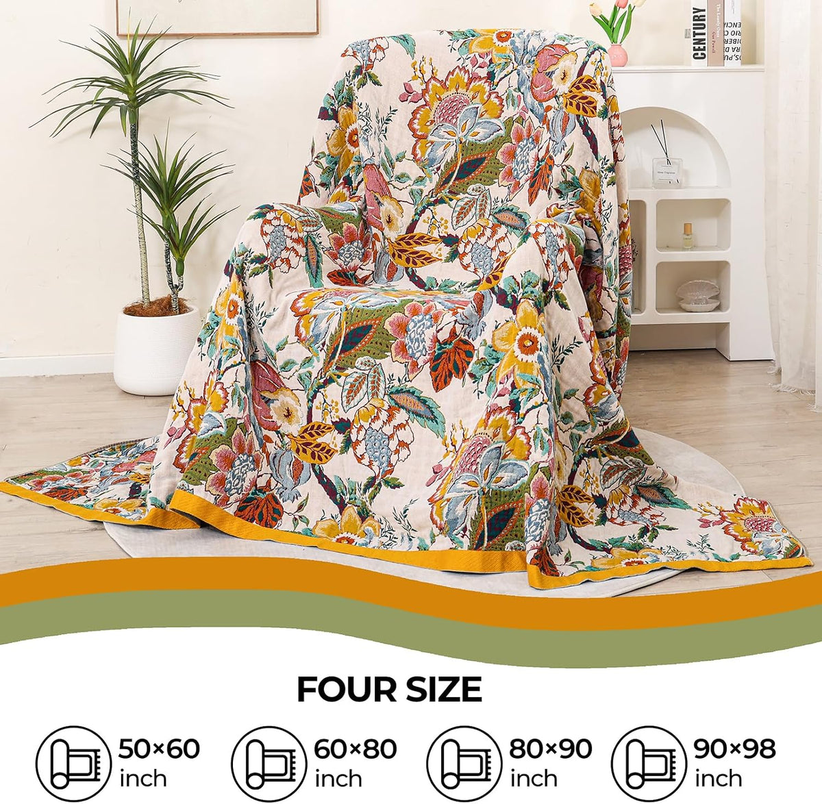 100% Cotton Sofa Throw Blanket,Double-Sided Bedspreads Double Size