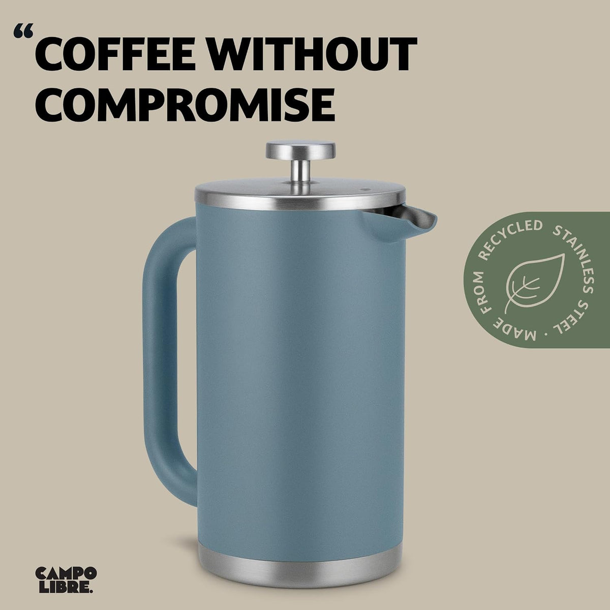 Giorgio 1L Stainless Steel Cafetière – Neptune Blue – blue cafetière feature illustration