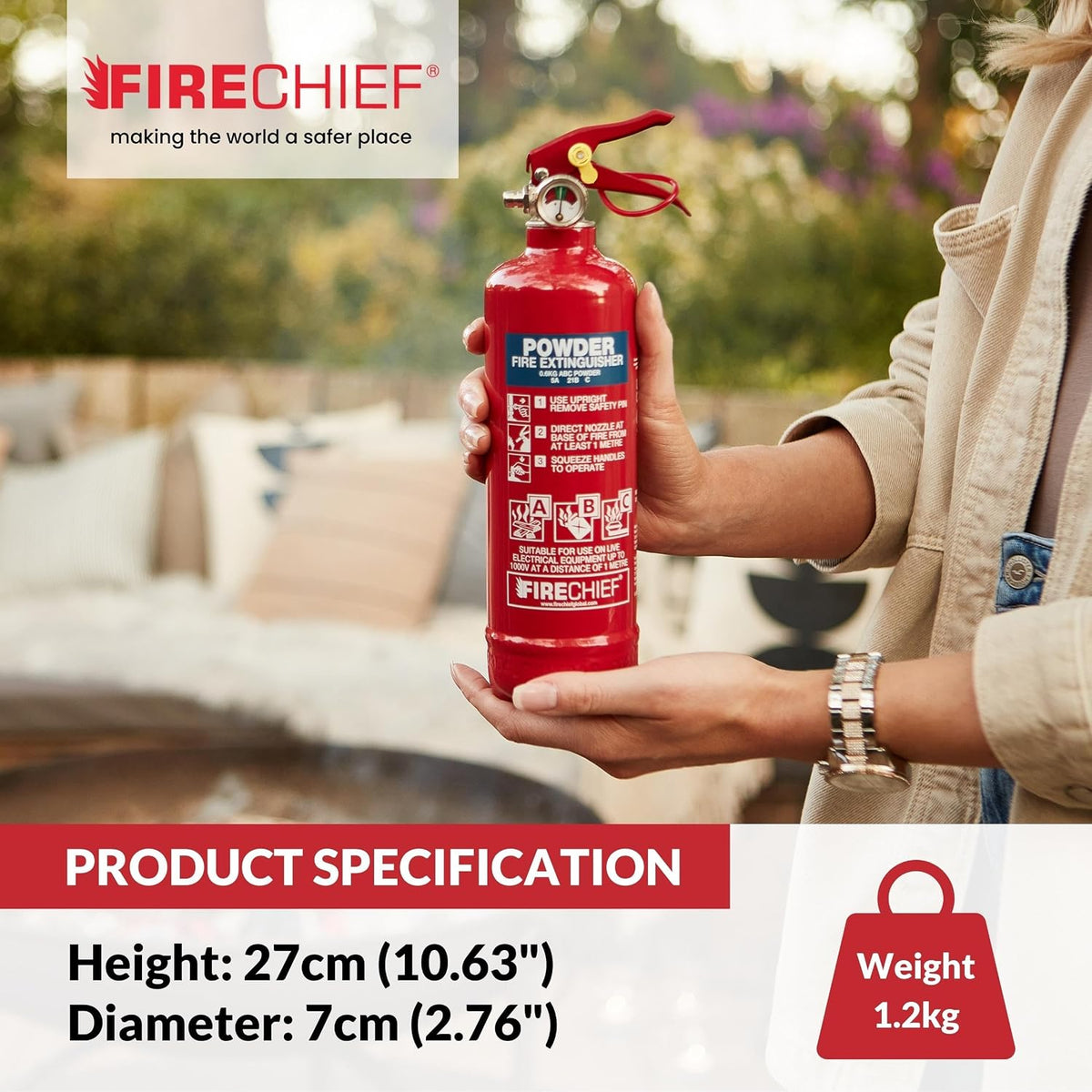 Multi Purpose Powder Fire Extinguisher – Ready to Use in Seconds – 600G ABC Fire Extinguisher for Home & Kitchen Use – 5 Year Guarantee –  Lightweight Travel Extinguisher for Vehicles