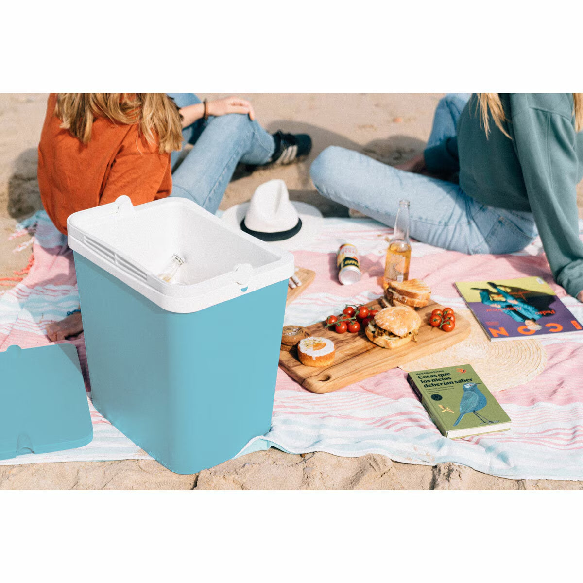 Portable cooler for beach picnics, van life adventures, and outdoor gatherings with food and drinks