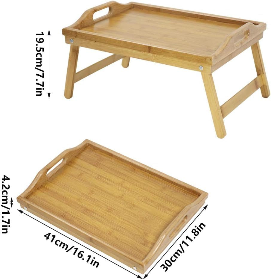 Bamboo Serving Tray Breakfast Bed Table with Wooden Folding Legs, Bamboo Bed Tray