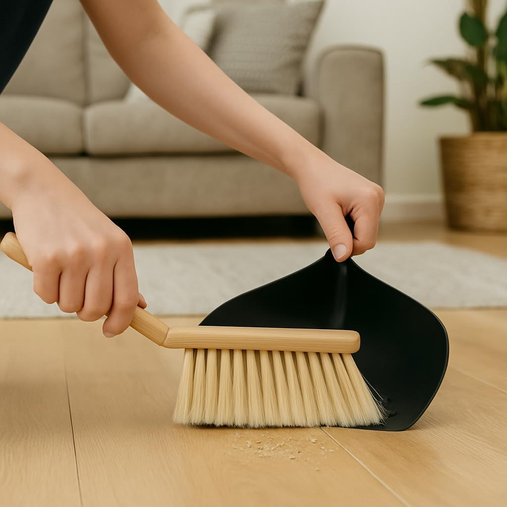 BEST HOUSE | Bamboo Dustpan & Brush Set | Eco Friendly | Sturdy Bamboo Handle | Kitchen and Household Cleaning