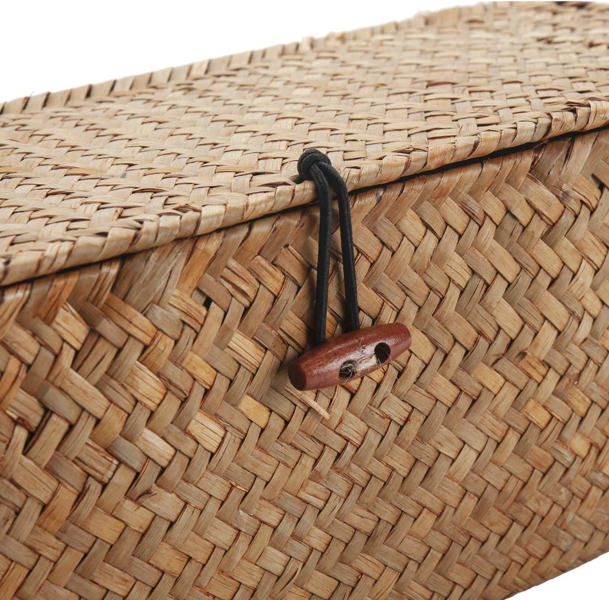 Seagrass Storage Basket with Lid Small Woven Shelf Baskets Rectangular with Sections for Organize Snack Toys Tampon