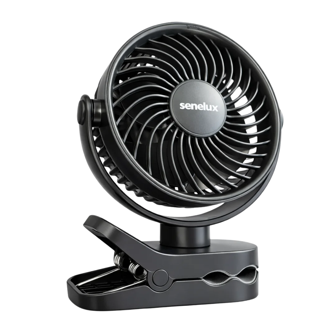Senelux clip-on fan for van life, camping, and outdoor adventures – compact, portable cooling