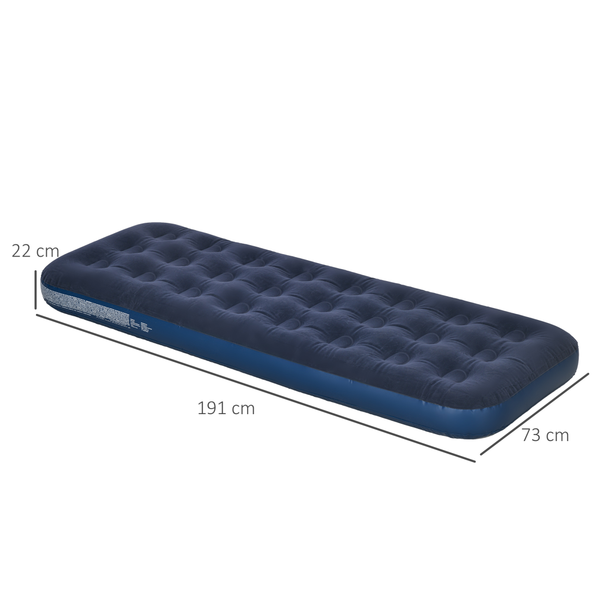Blue inflatable air mattress for van life, 191cm x 73cm x 22cm, ideal for camper vans and outdoor adventures