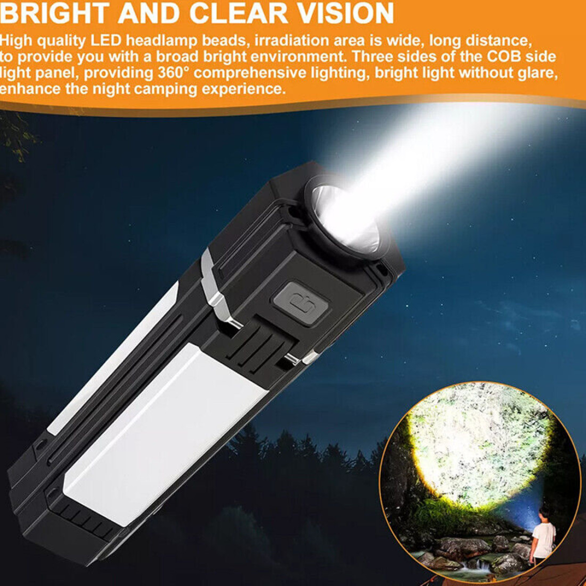 Bright LED headlamp for night camping, 360° illumination, van life & outdoor adventures