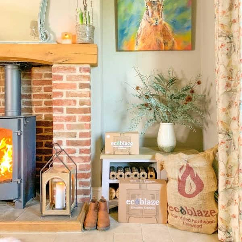 Kiln-Dried Birch Firewood Logs – 50L Hessian Sack – firewood sack beside a fireplace