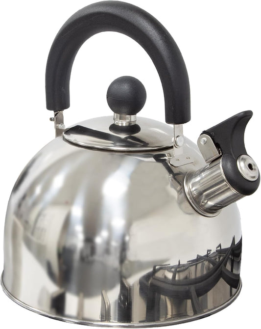 2L Stainless Steel Whistling Camping Kettle – silver whistling kettle on white