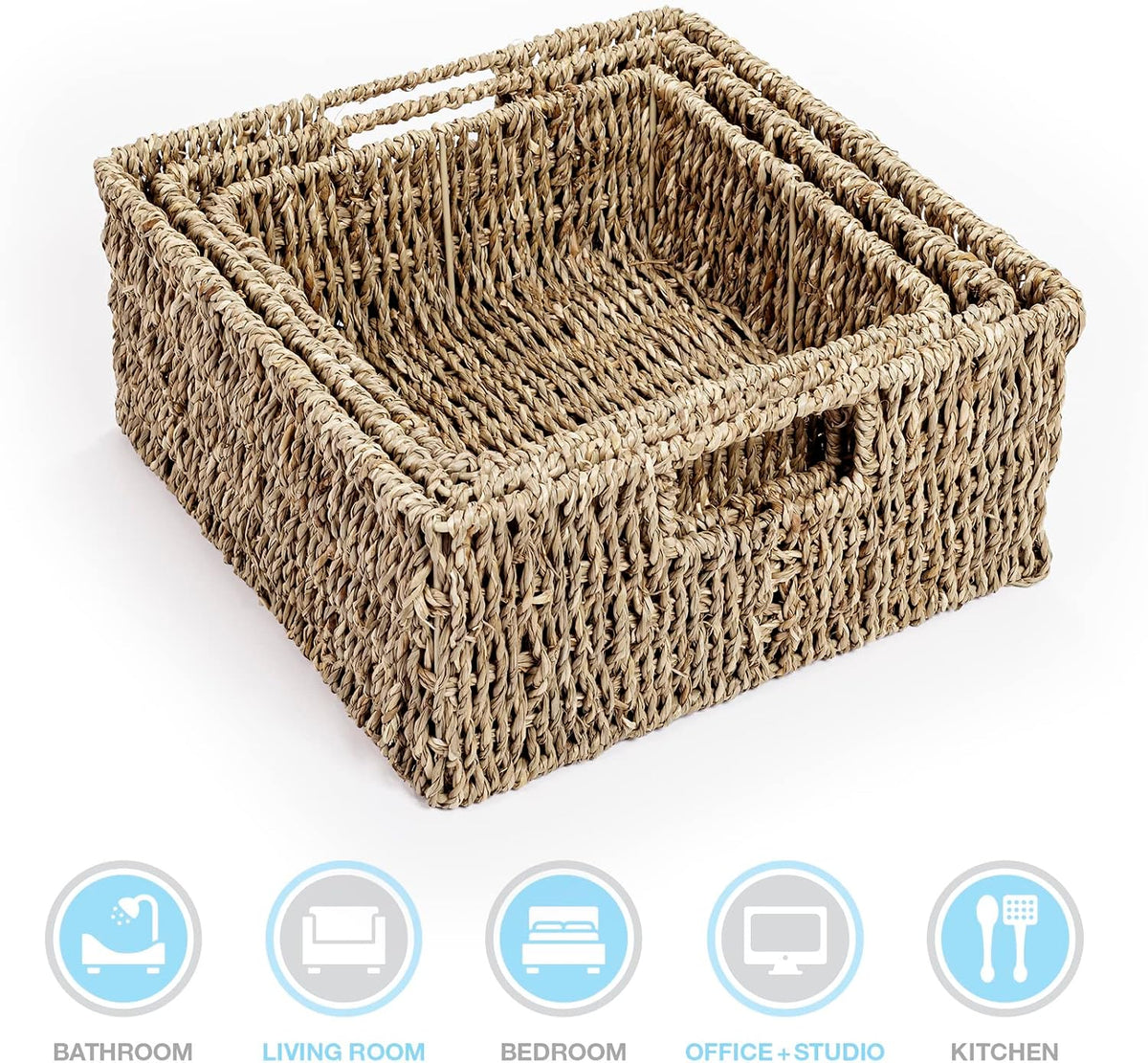 Shallow Seagrass Storage Baskets – Set of 3 – baskets nested together