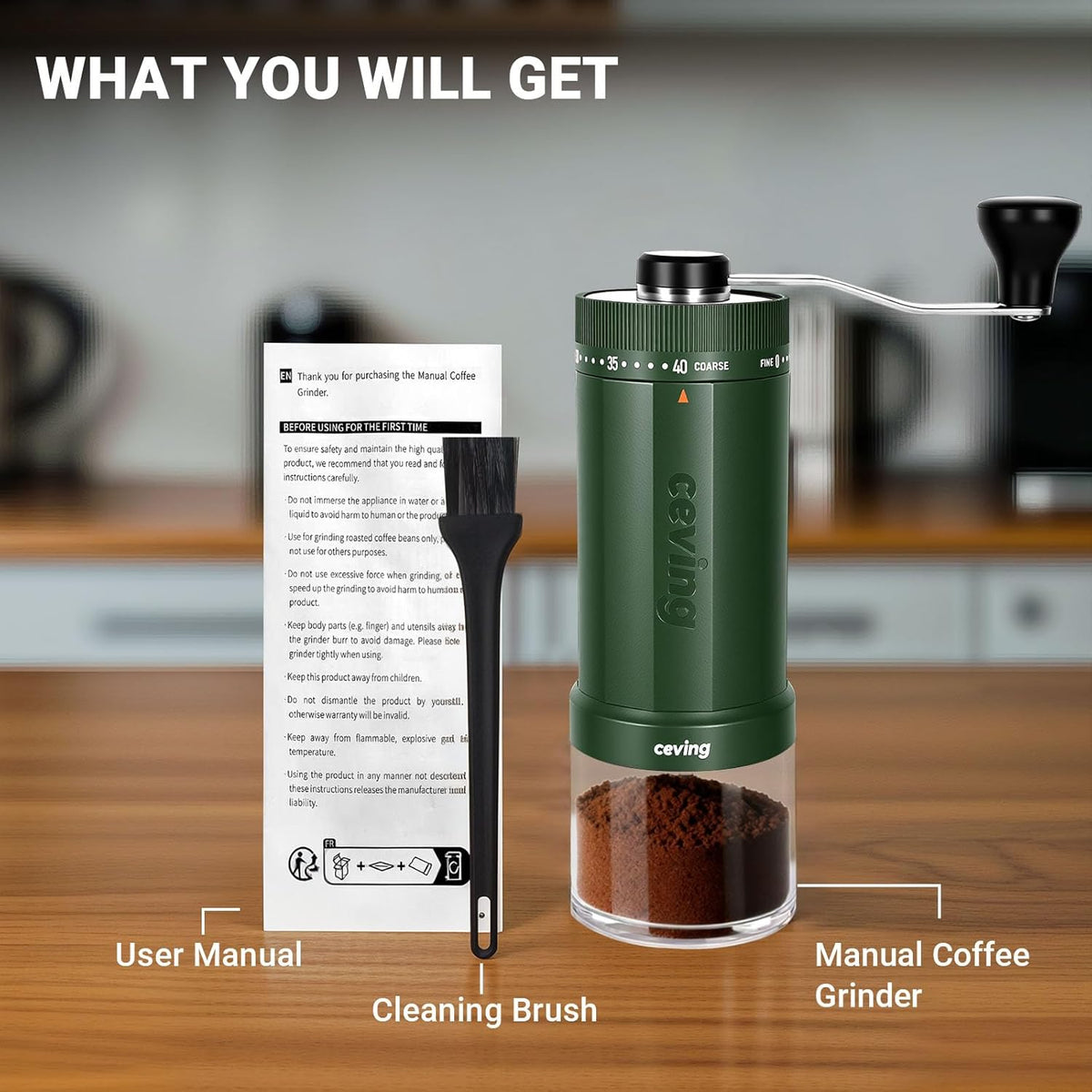 World'S First 60G Large Capacity Manual Coffee Grinder, Green