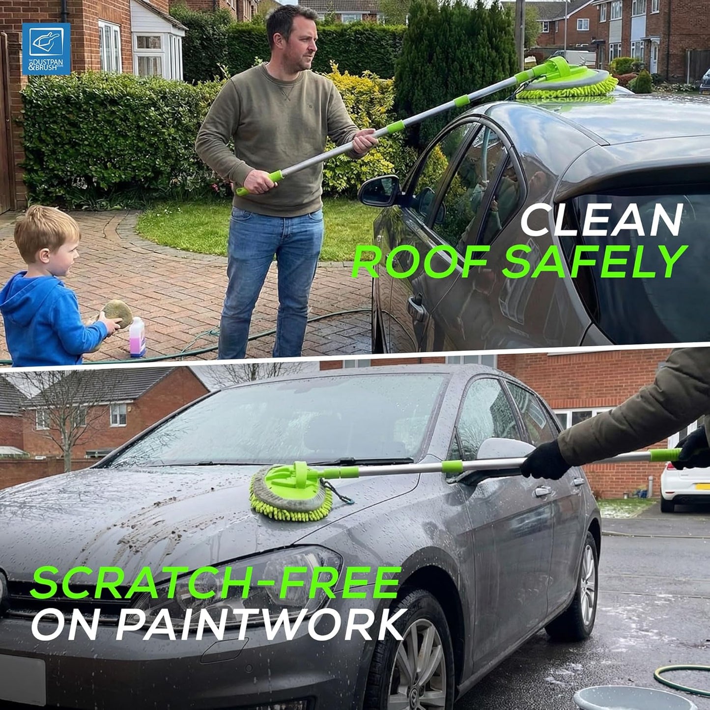 Car Cleaning Brush Microfibre Mop Telescopic Car Wash Brush with Extendable Handle & Scratch Free Head Washing Kit - Suitable for Cleaning Cars, Caravans, Van, Truck, Boat Etc.