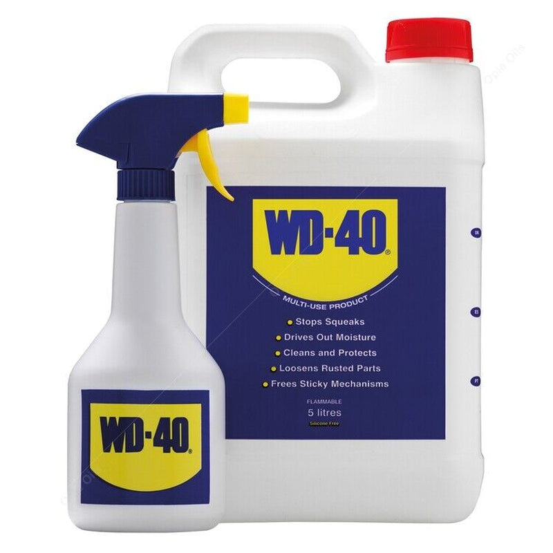 WD-40 multi-use lubricant spray and 5L jug for van life maintenance and outdoor gear care