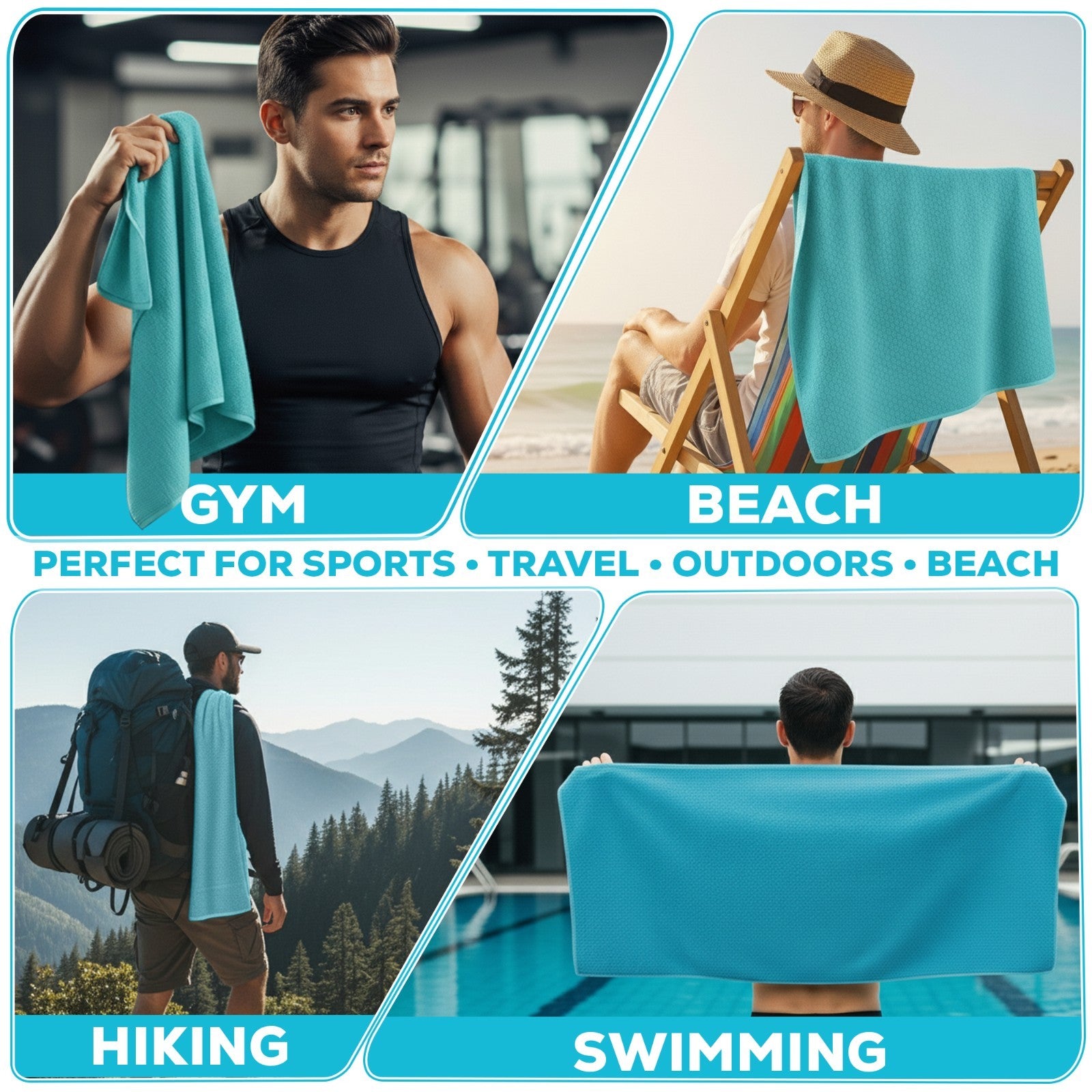 Versatile quick-dry towel for gym, beach, hiking & swimming – ideal for van life, travel & outdoor adventures