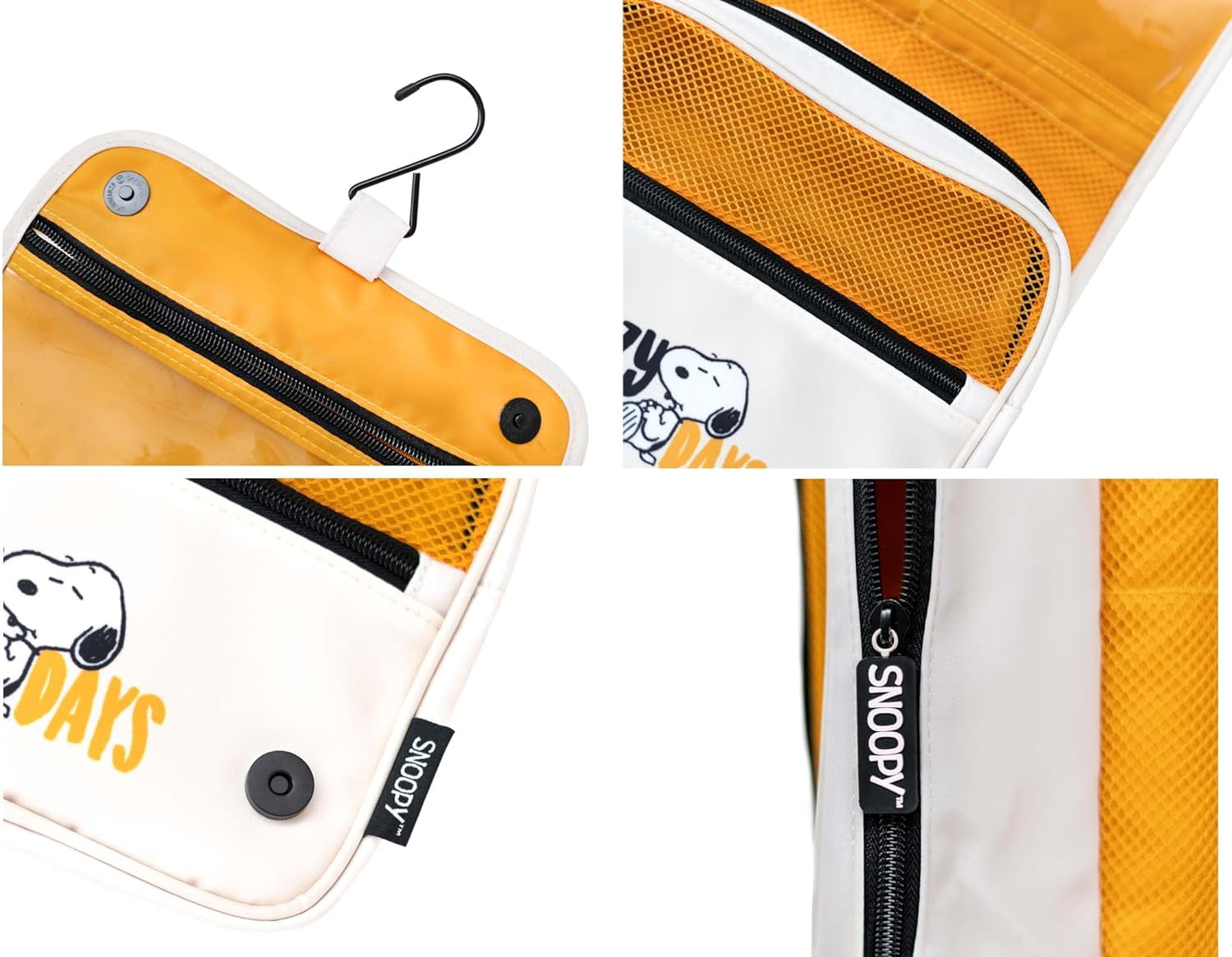 Snoopy van life organizer with mesh pockets, zipper, and hanging hook for camper storage