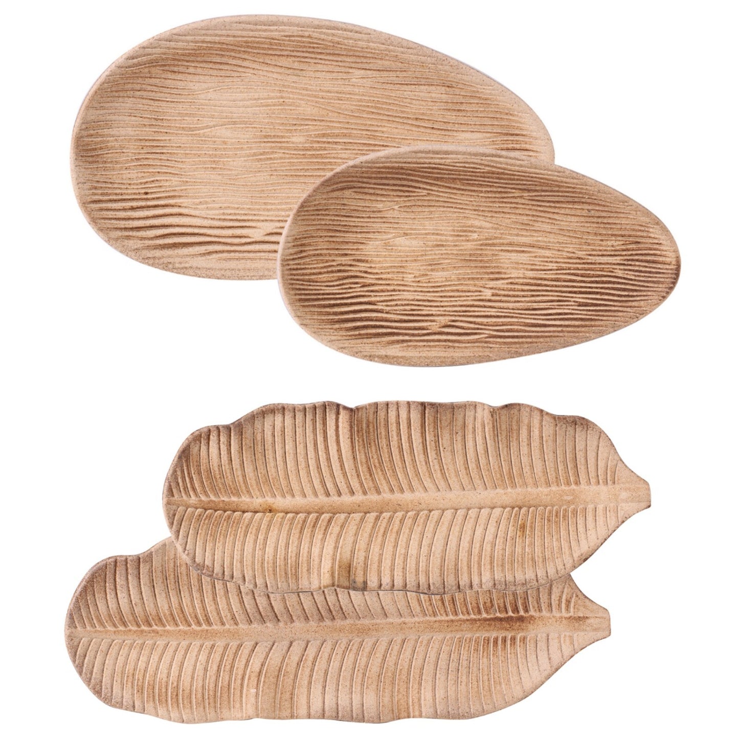 Natural wood grain and leaf-shaped serving trays for van life and outdoor adventures