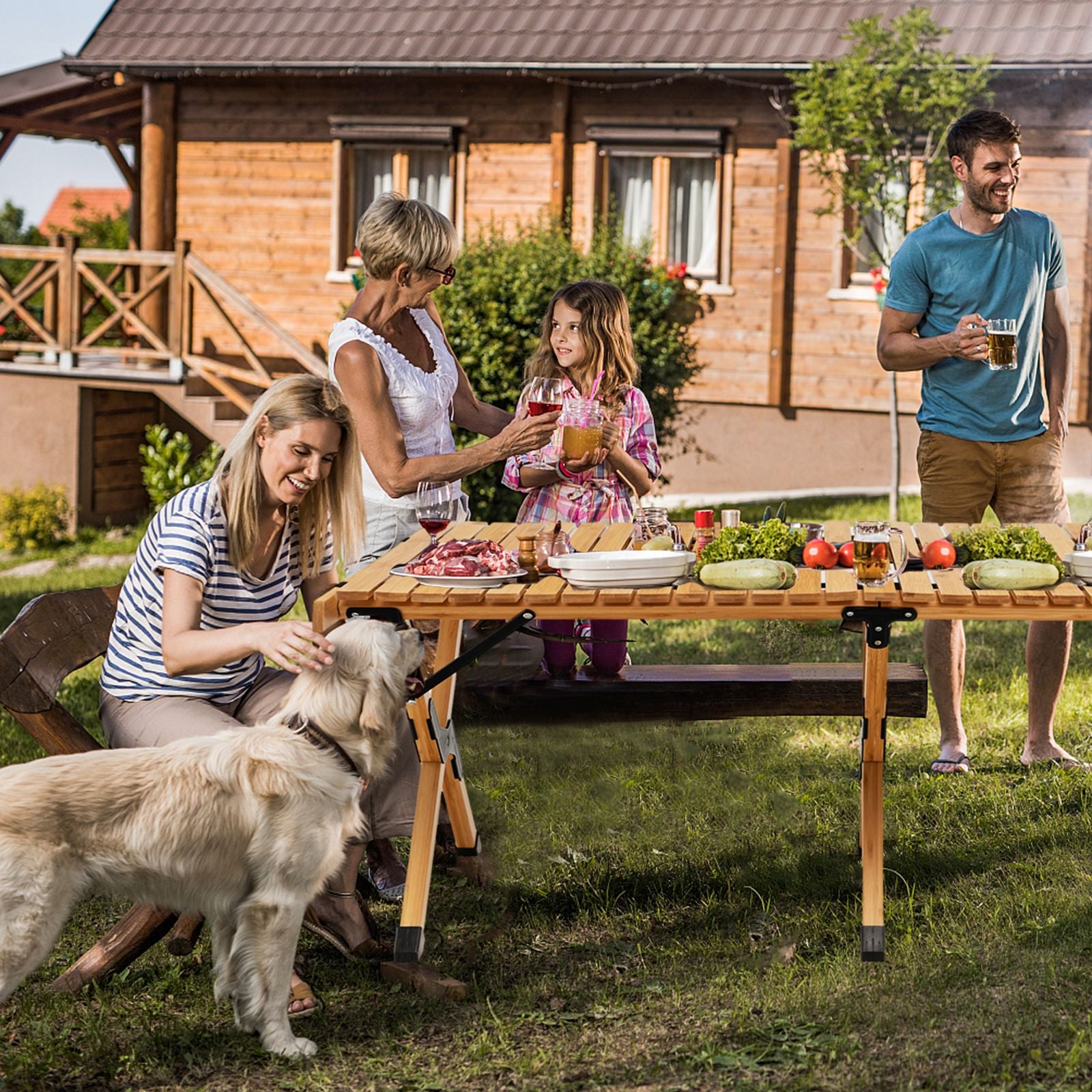 Portable wooden picnic table for outdoor family gatherings, van life, and camping adventures