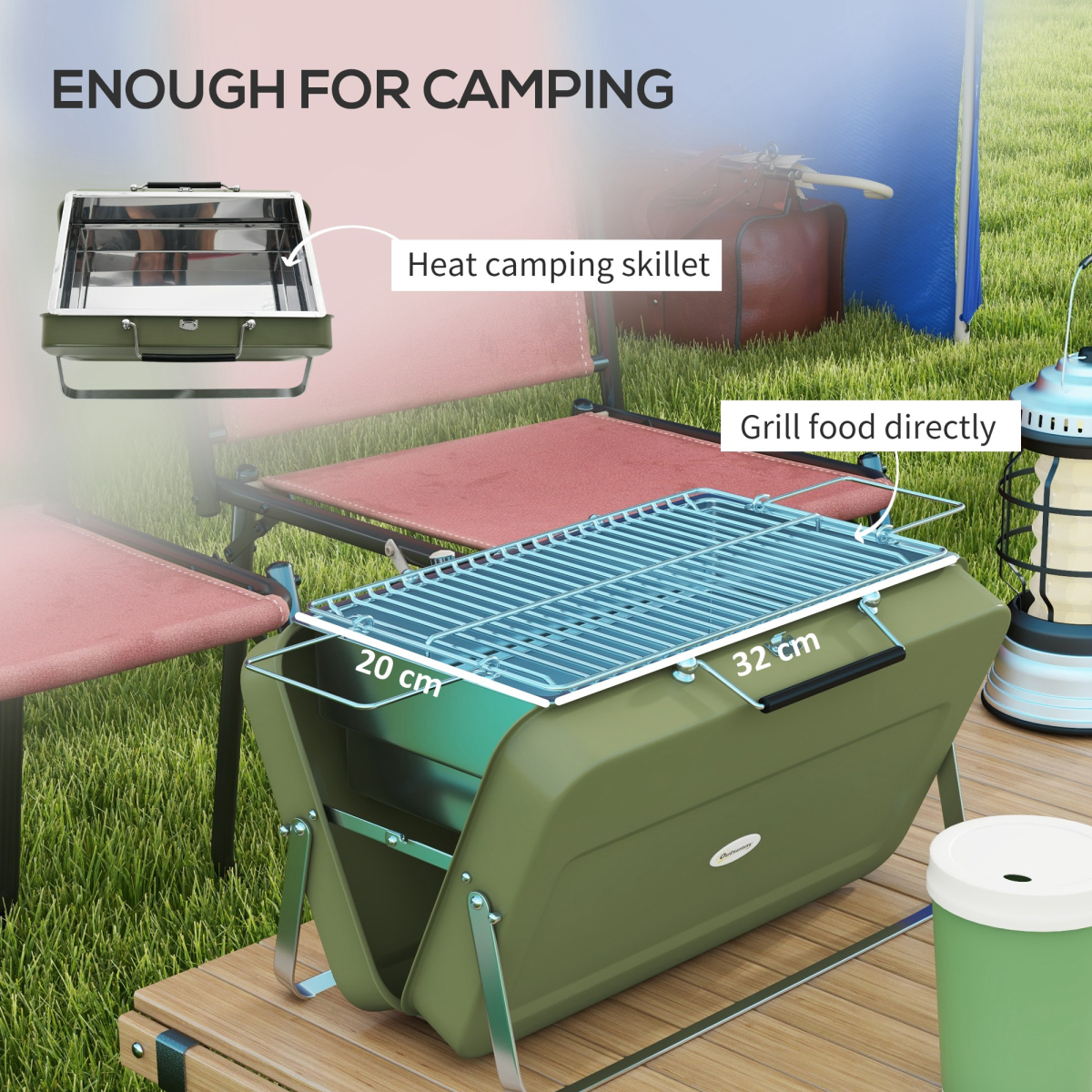 Portable camping grill with skillet, perfect for van life and outdoor adventures