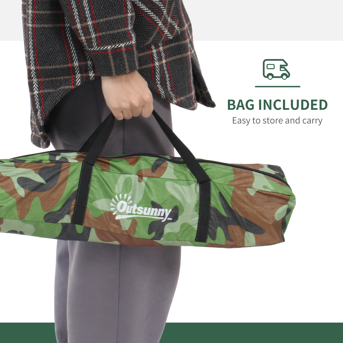 Camouflage carry bag for van life gear, easy storage and transport, includes branded Outsunny bag